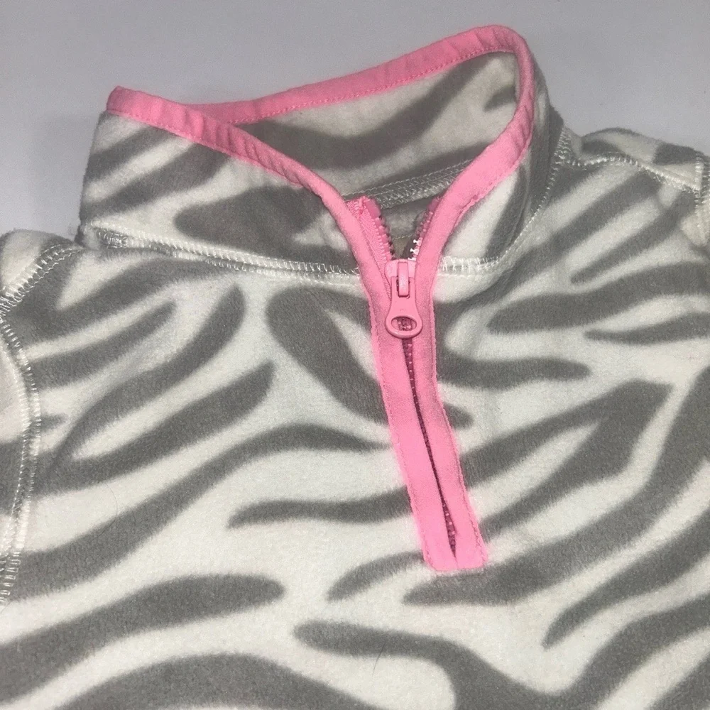 OSHKOSH B'gosh Kids 3T Gray White Pink Zebra Quarter-Zip Fleece‎ Top Cozy